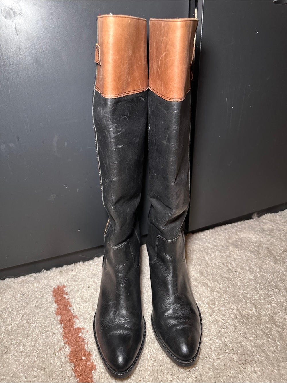 Diane Von Furstenberg Two-Tone Black and Brown Leather Knee Boots